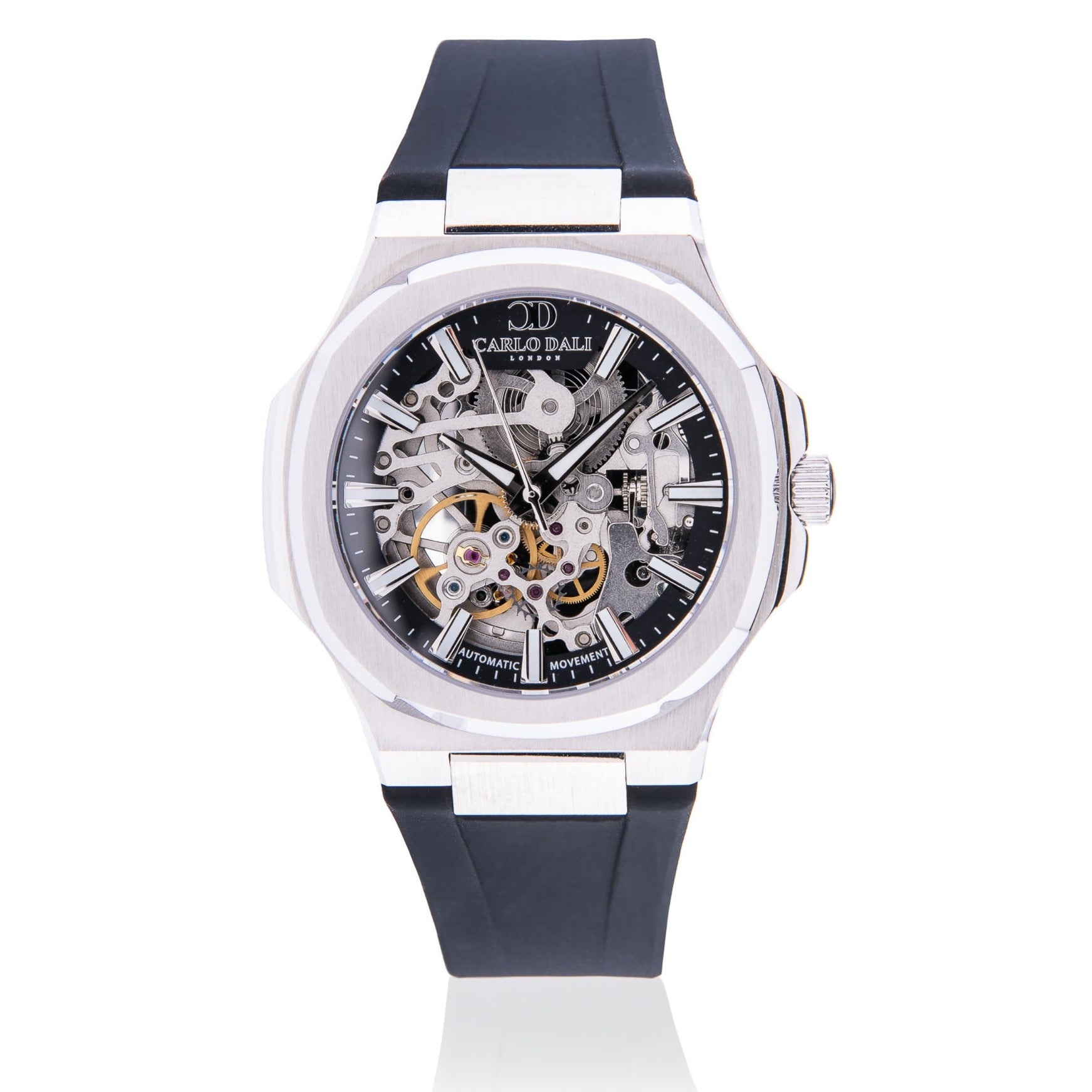 "TIMELESS" SKELETON BLACK & SILVER RUBBER WATCH