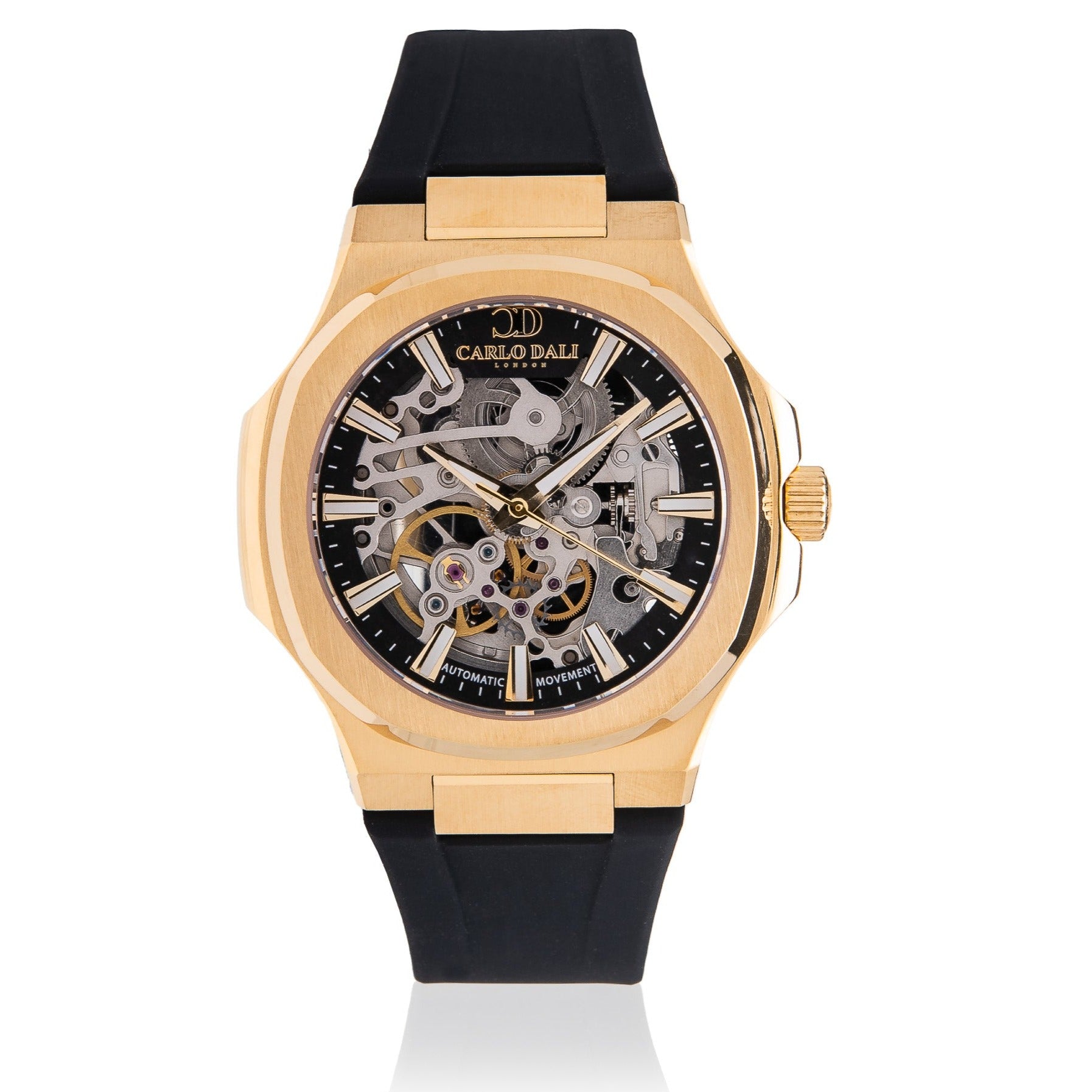 "TIMELESS" SKELETON BLACK & GOLD RUBBER WATCH