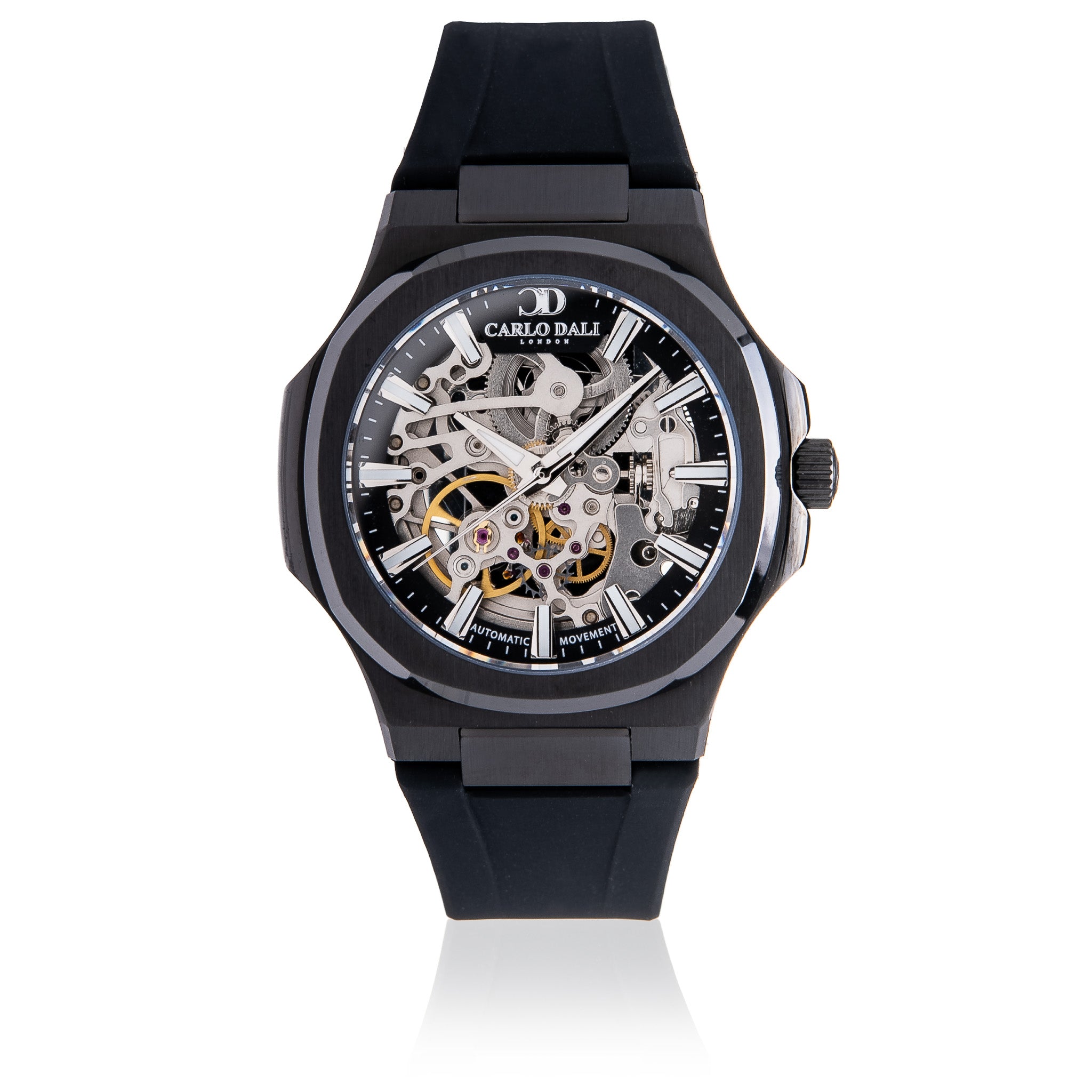 "TIMELESS" SKELETON TOTAL BLACK RUBBER WATCH