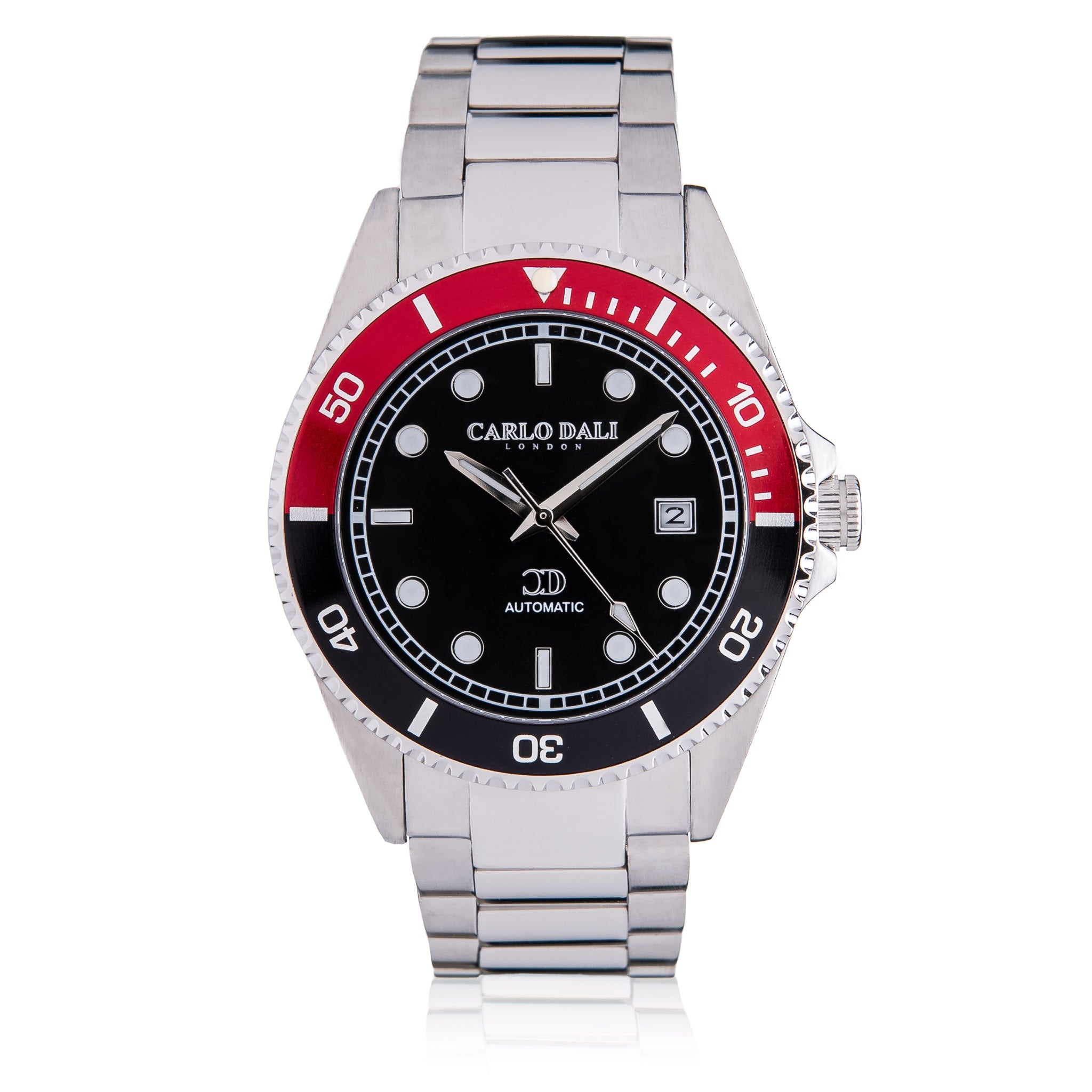 "ROYAL POSEIDON ONE" SILVER, RED & BLACK METAL WATCH