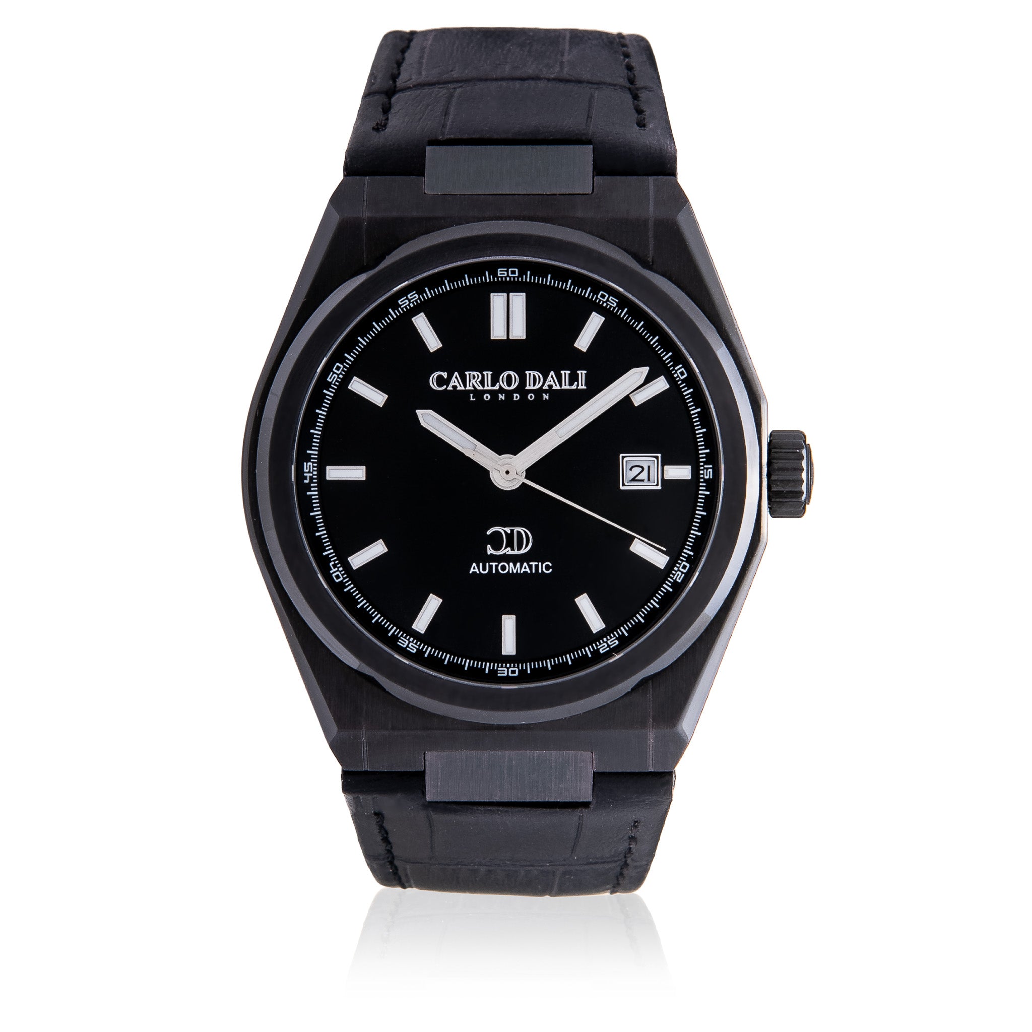 "1888 automatic" TOTAL BLACK LEATHER WATCH