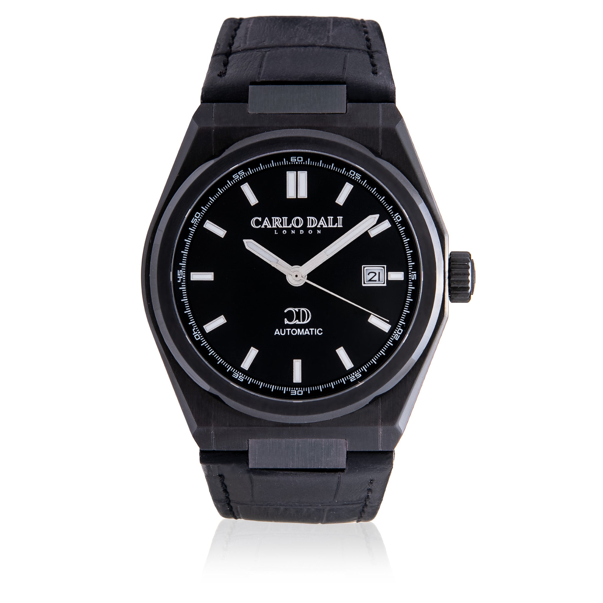 CARLO DALI "1888 automatic" TOTAL BLACK LEATHER WATCH