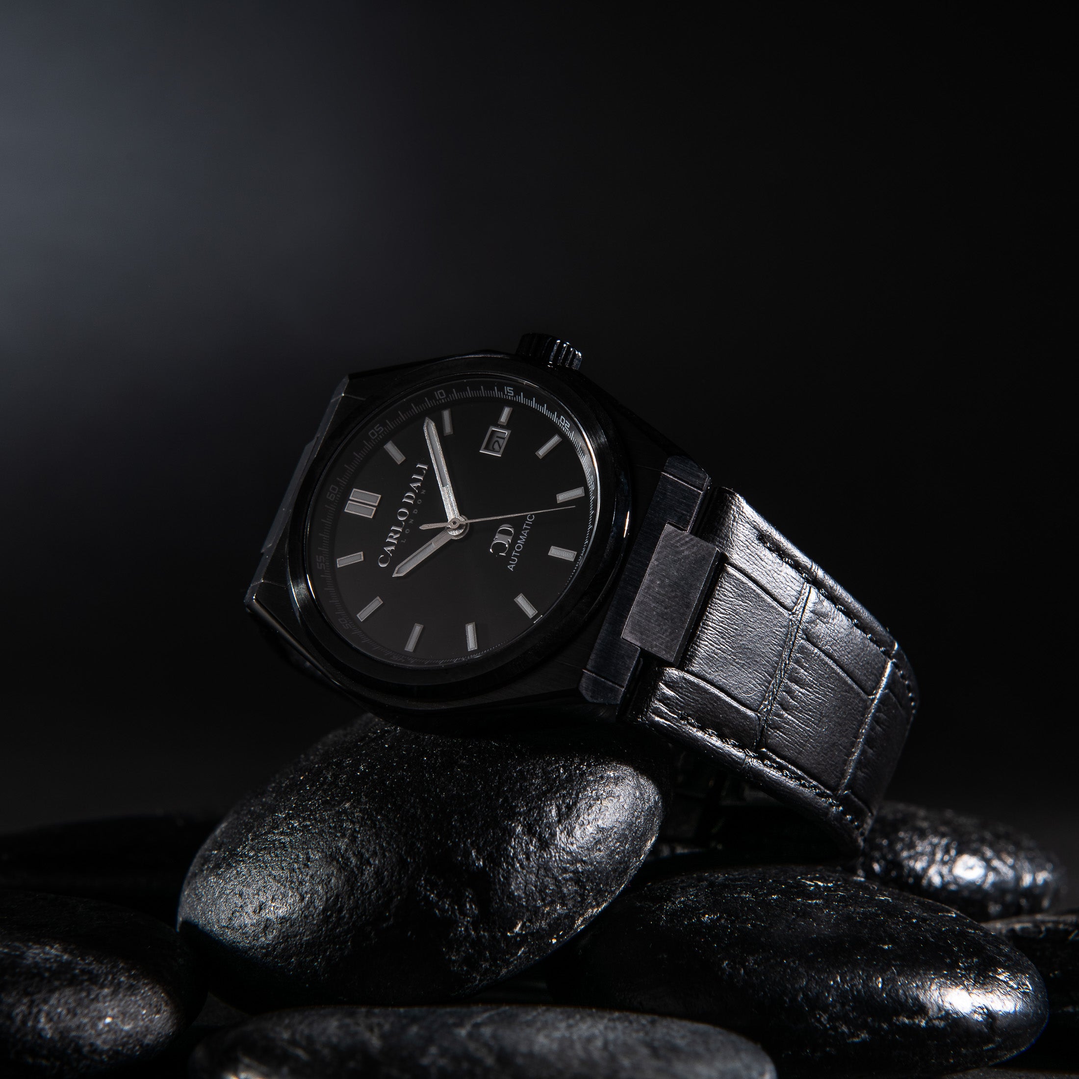 "1888 automatic" TOTAL BLACK LEATHER WATCH