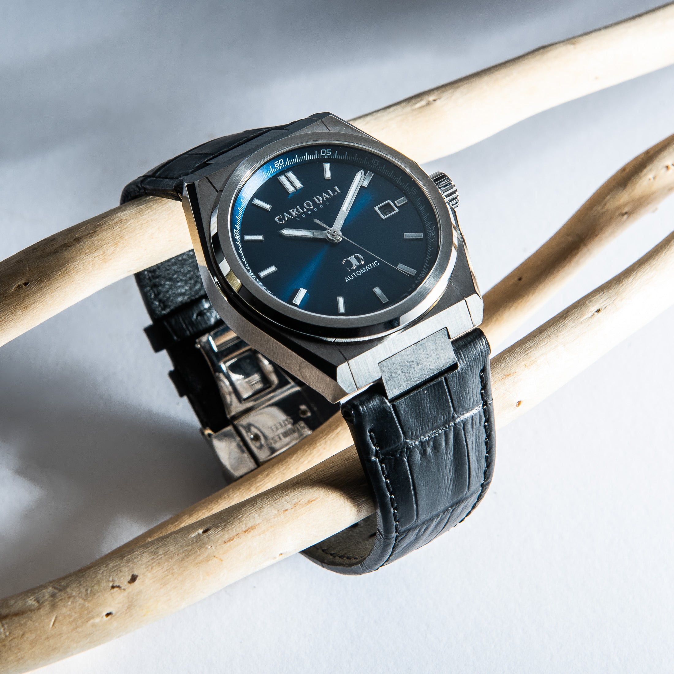 "1888 automatic" BLACK, SILVER & BLUE LEATHER WATCH