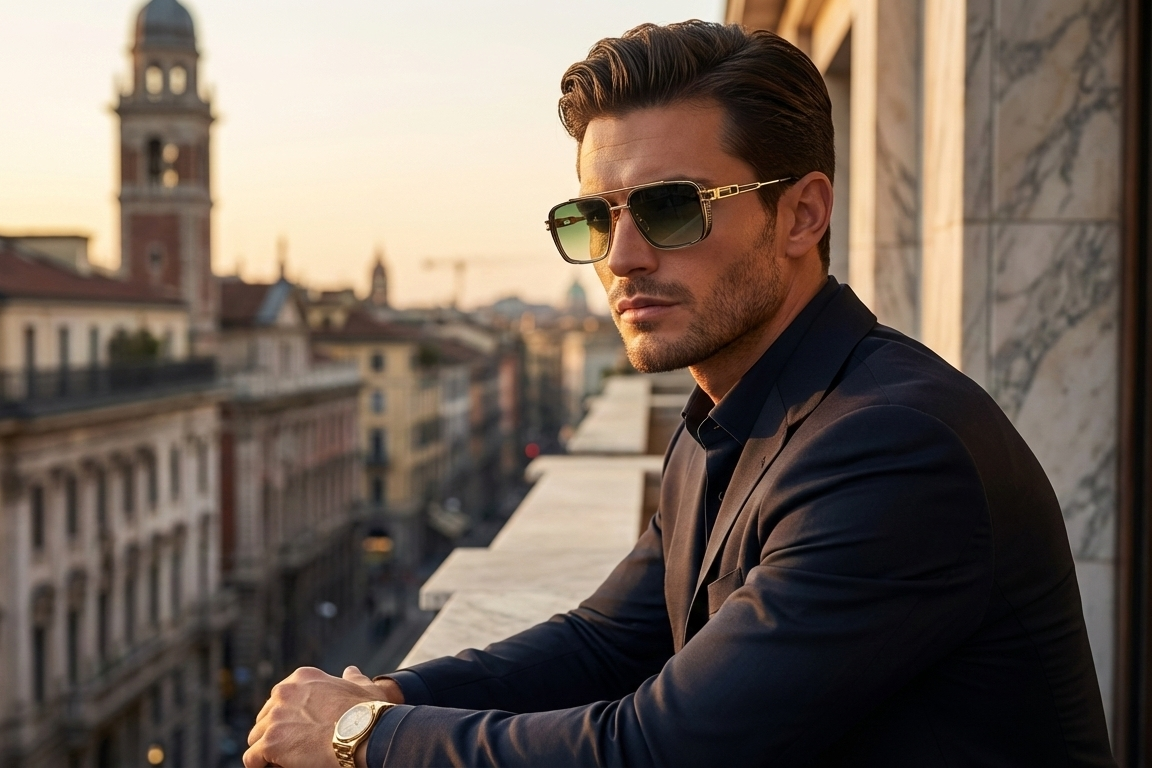 CARLO DALI "EMPIRE" | Polished Gold & Black Textured Square Aviator Sunglasses