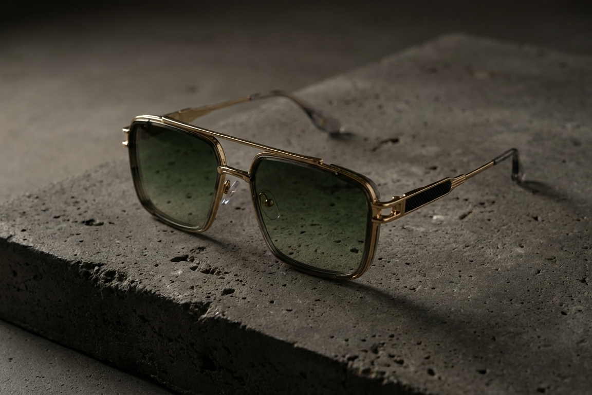CARLO DALI "EMPIRE" | Polished Gold & Black Textured Square Aviator Sunglasses