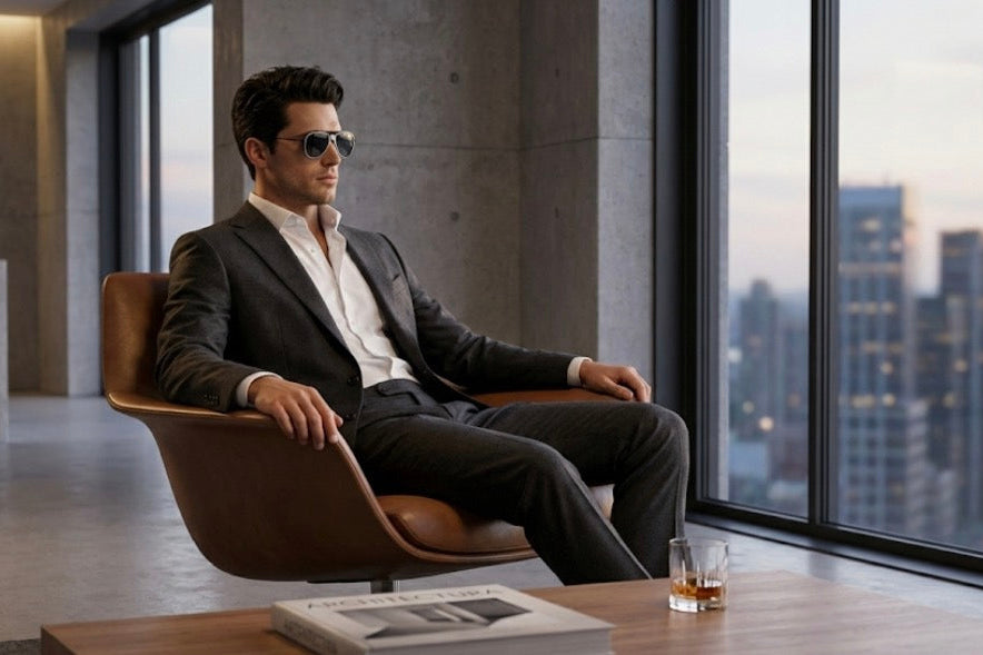 CARLO DALI "ZENITH" | Polished Black & Silver Architectural Aviator Sunglasses