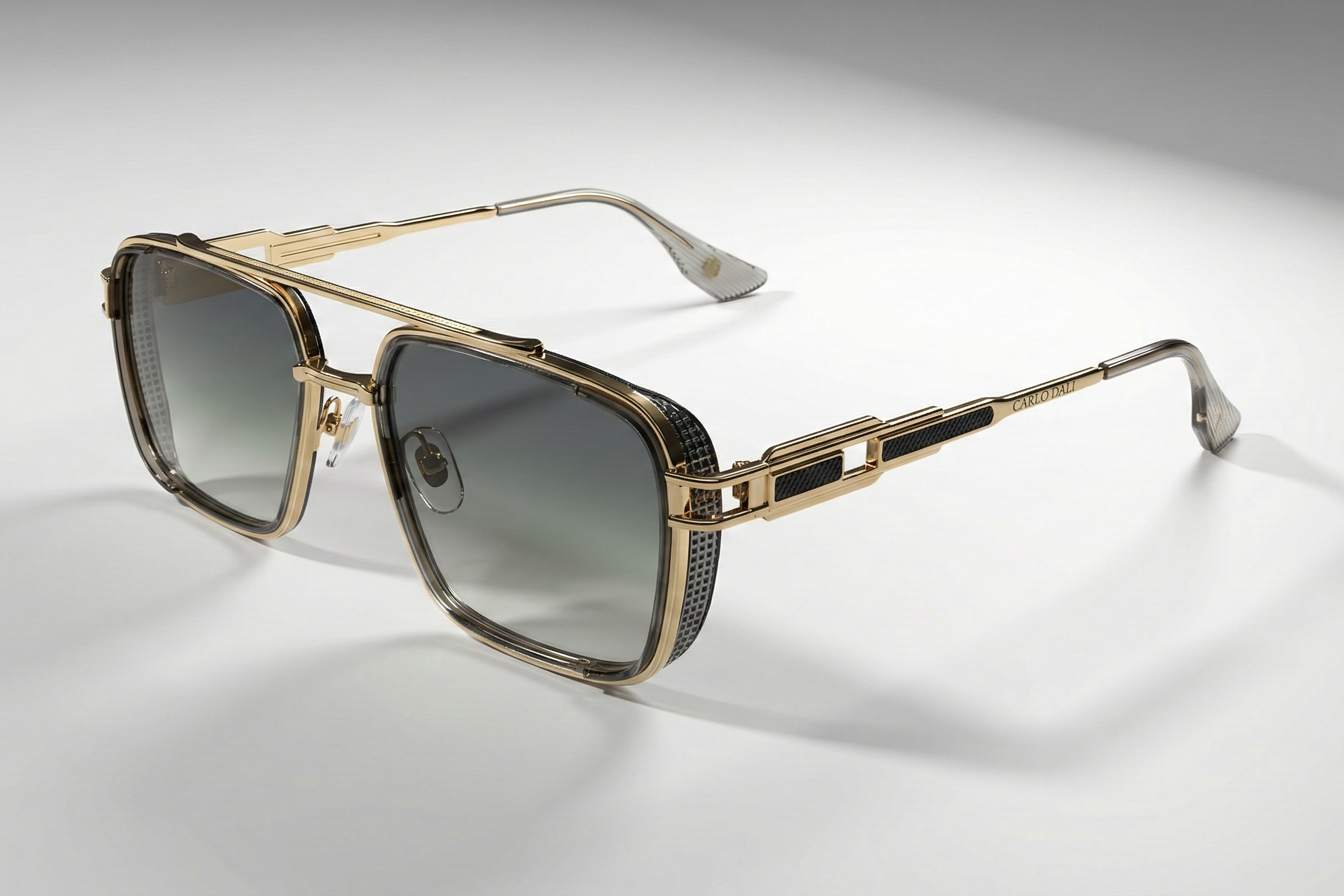 CARLO DALI "EMPIRE" | Polished Gold & Black Textured Square Aviator Sunglasses