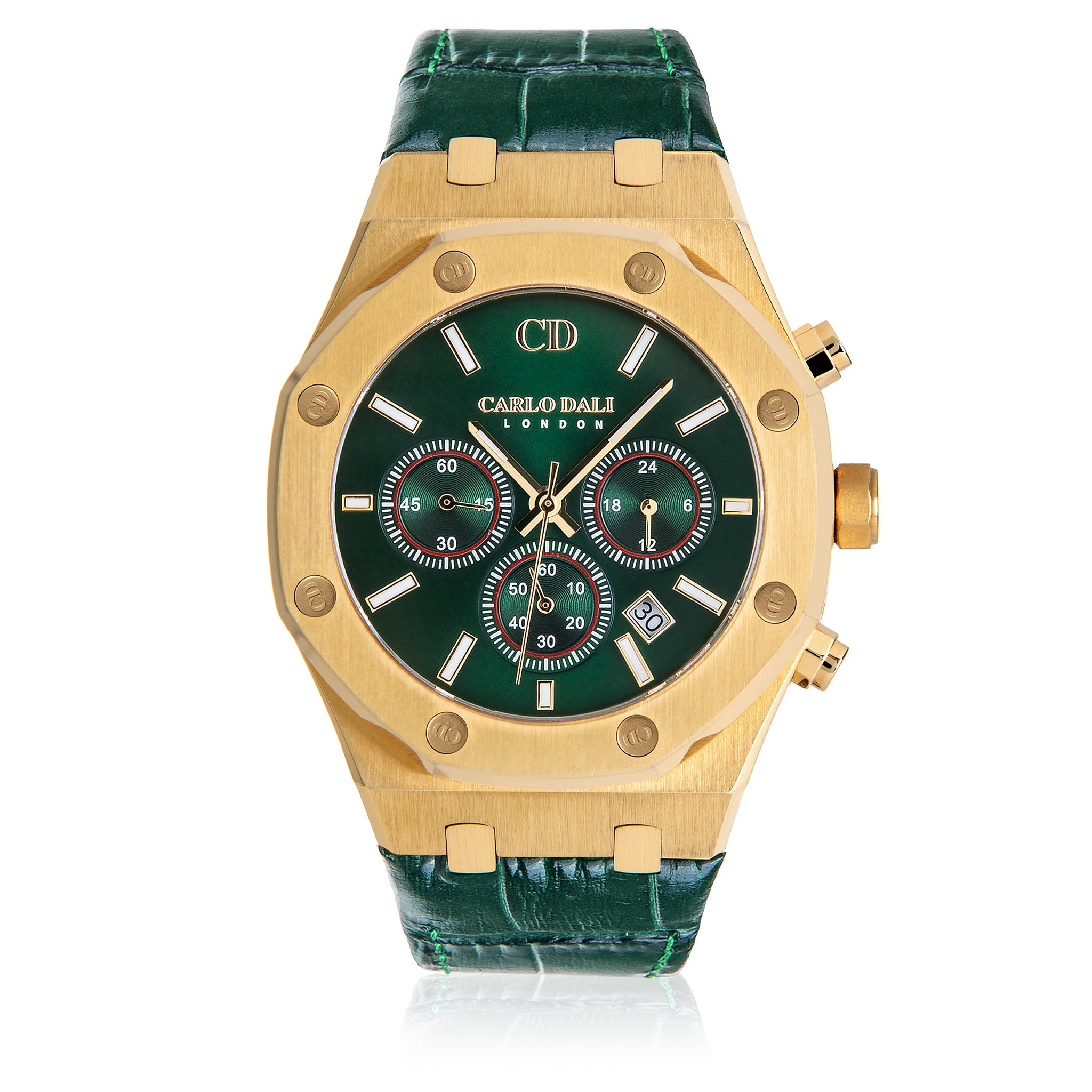 Chronograph leather Green watch
