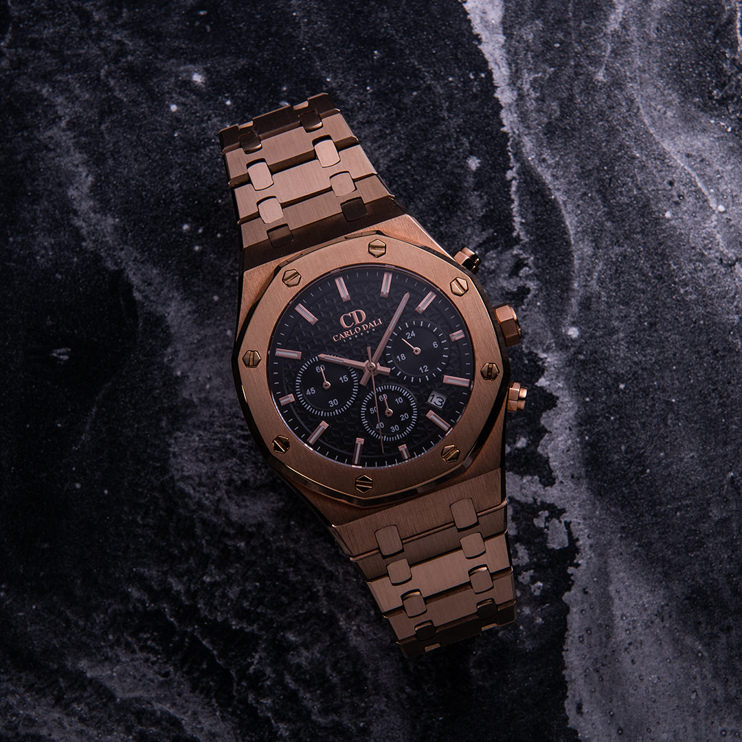 Royal Chronograph Rose Gold, black watch