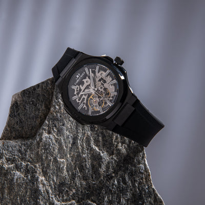 CARLO DALI "TIMELESS" SKELETON TOTAL BLACK RUBBER WATCH