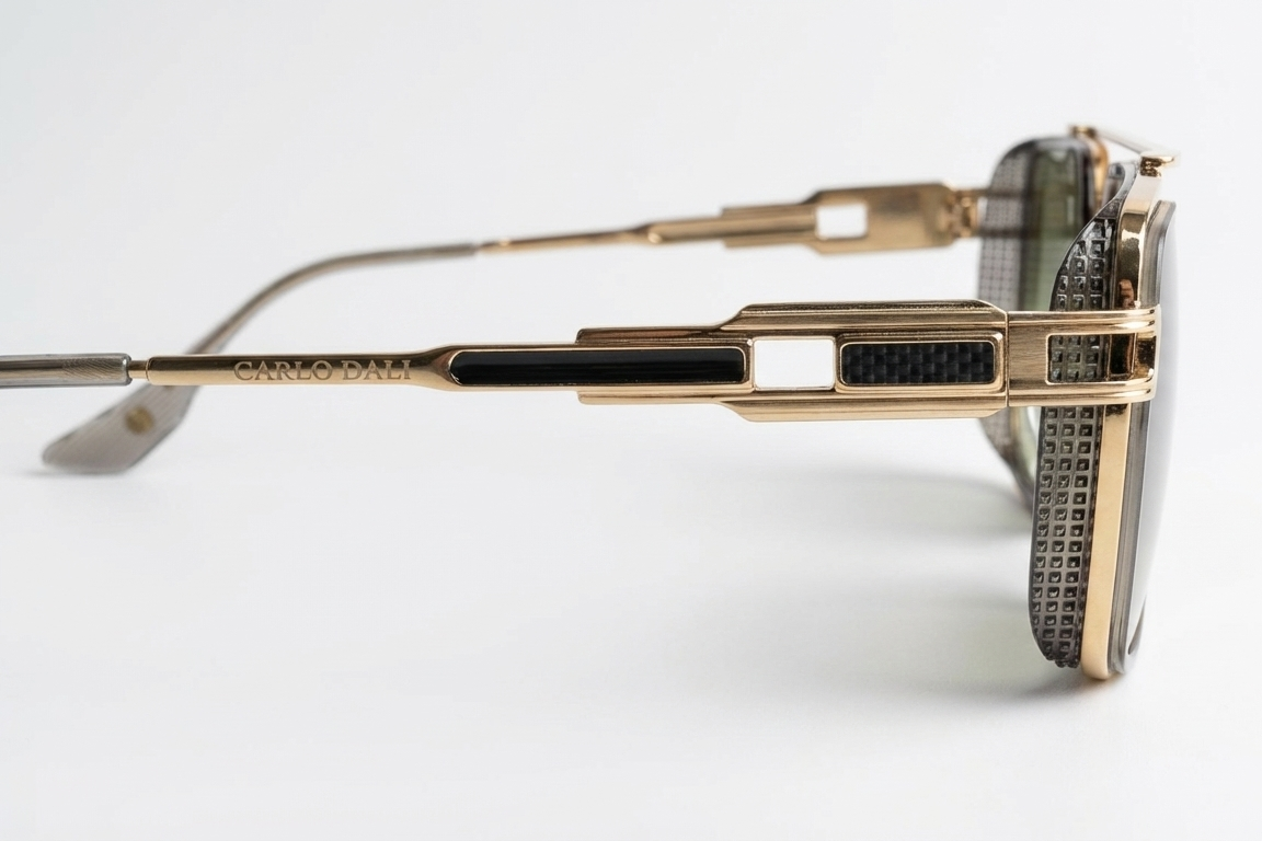 CARLO DALI "EMPIRE" | Polished Gold & Black Textured Square Aviator Sunglasses