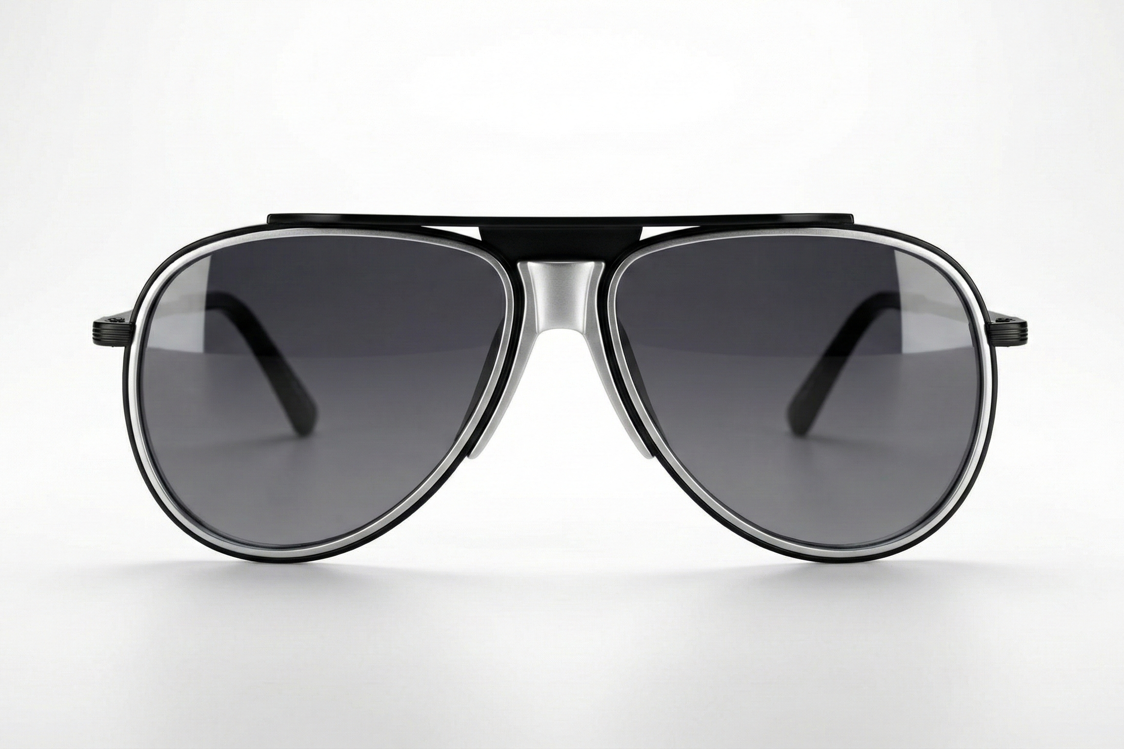 CARLO DALI "ZENITH" | Polished Black & Silver Architectural Aviator Sunglasses