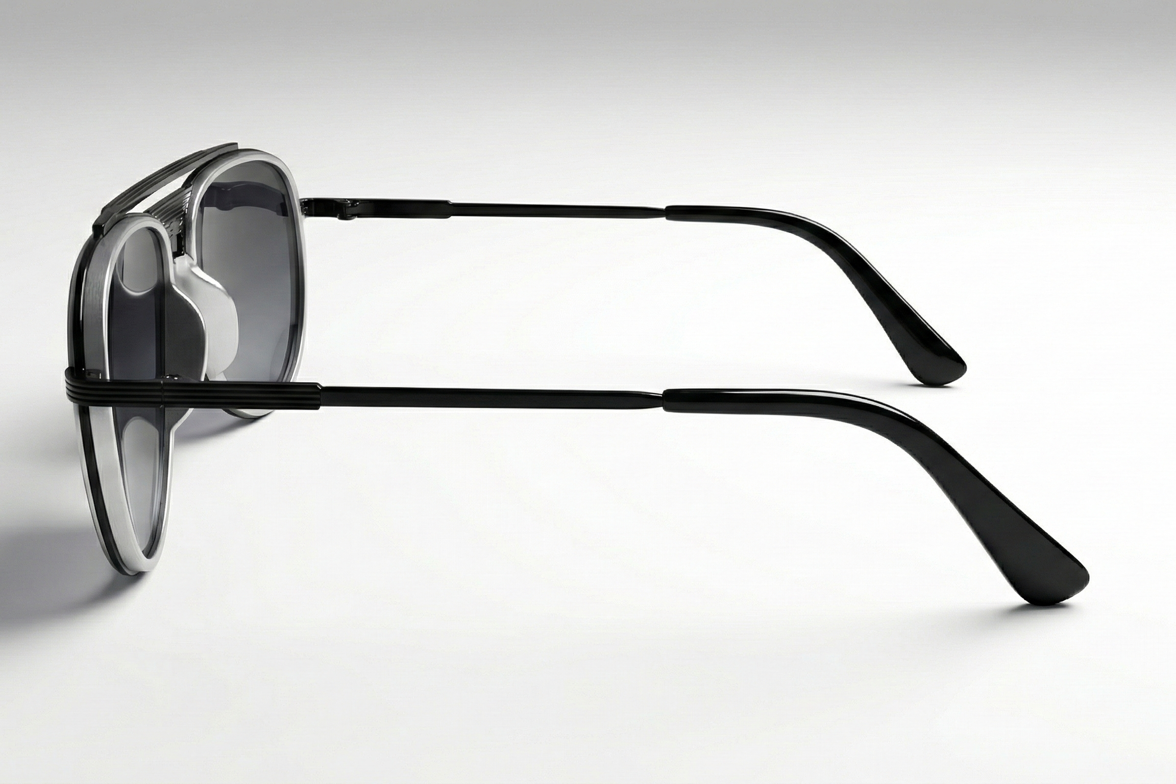 CARLO DALI "ZENITH" | Polished Black & Silver Architectural Aviator Sunglasses