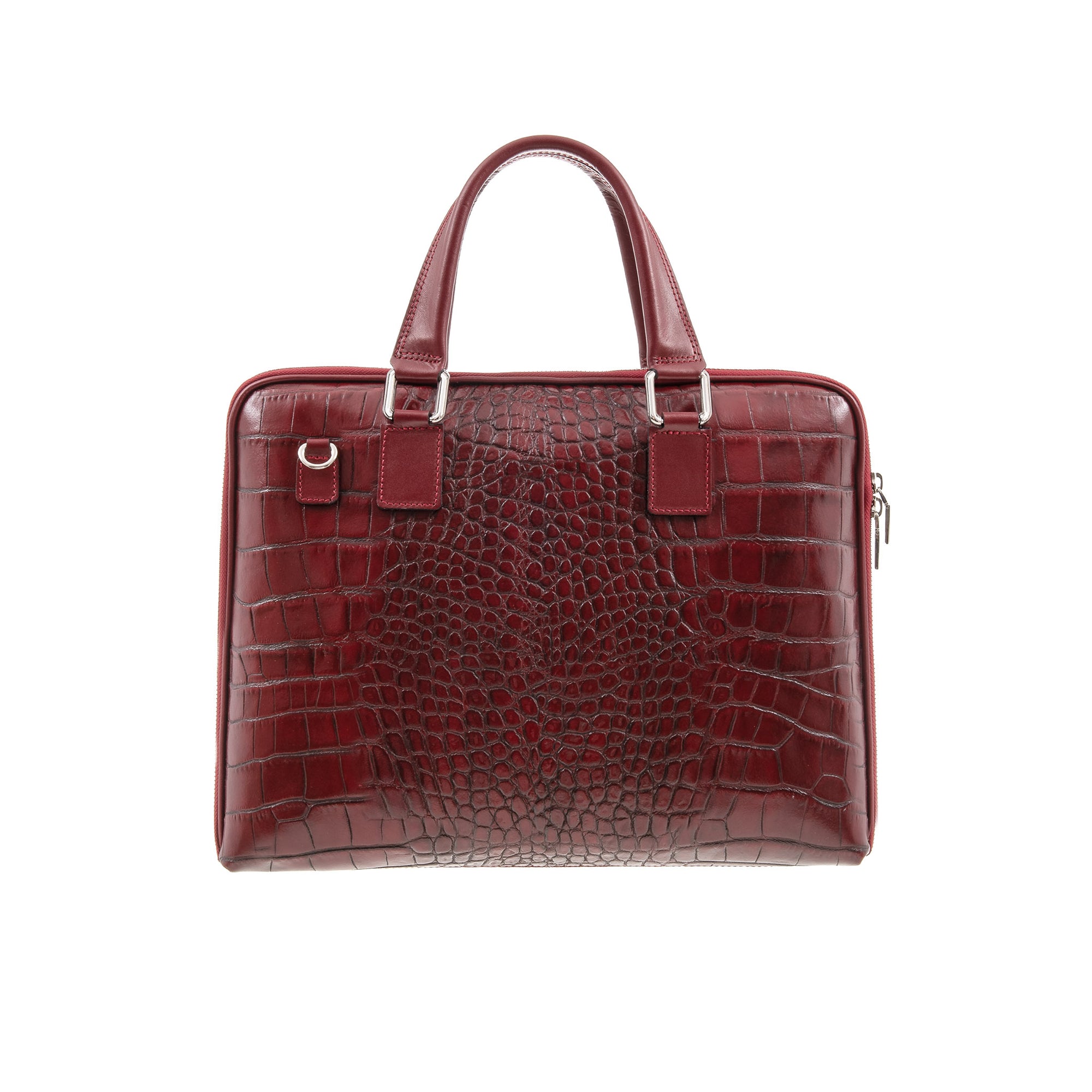 Burgundy Croc Embossed Genuine Leather Handbags Satchel Bags for Work