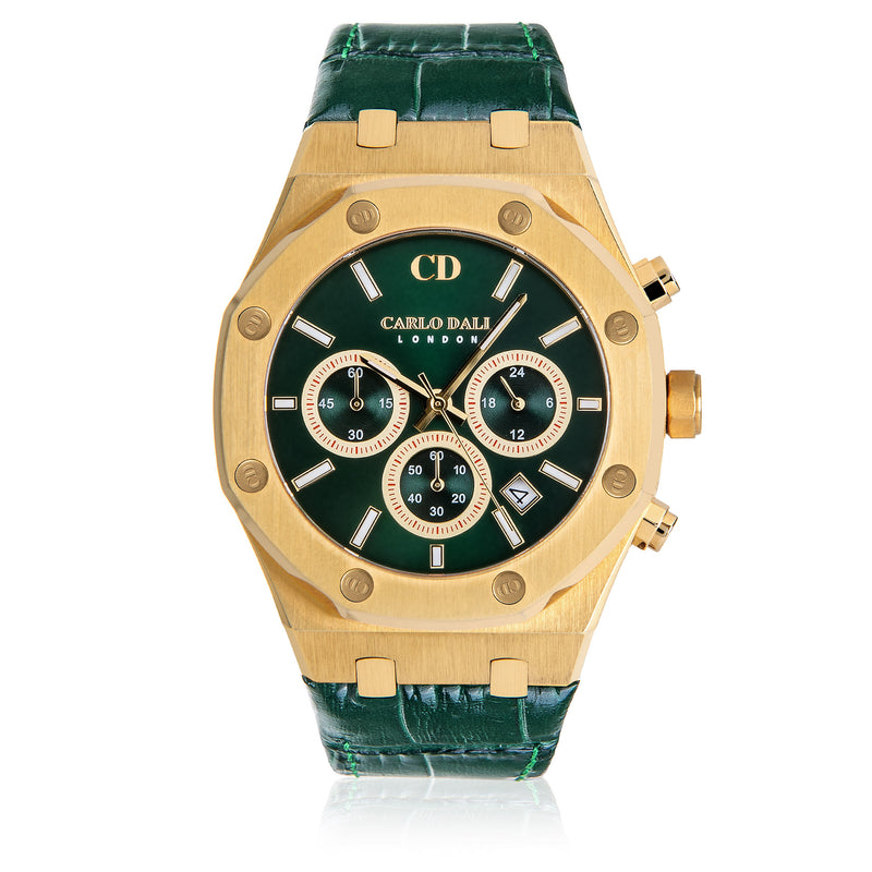 CARLO DALI Chronograph leather Green watch